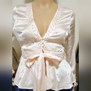 Fashion Nova Cream All Over Pearl Blouse
